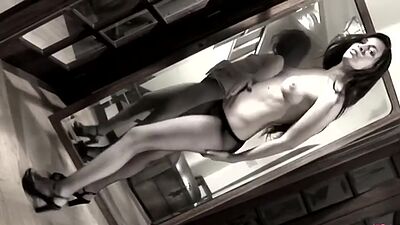 Stockinged lesbian nina strips off