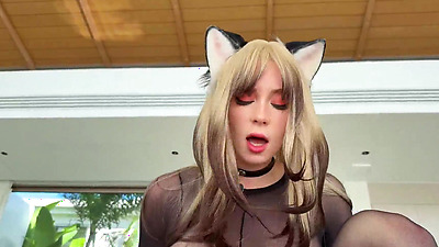 Naughty Neko in Stockings and High Heels Rough Fucks Hard in All Holes & Swallows Cum - Sweetie Fox