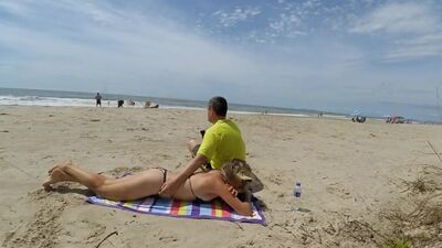 Real amateur public handjob on the beach