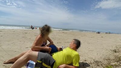 Real amateur public handjob on the beach