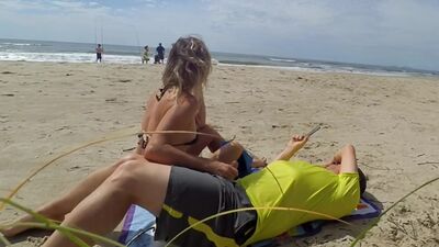 Real amateur public handjob on the beach