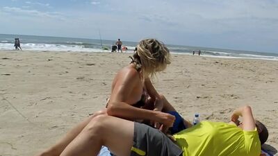 Real amateur public handjob on the beach