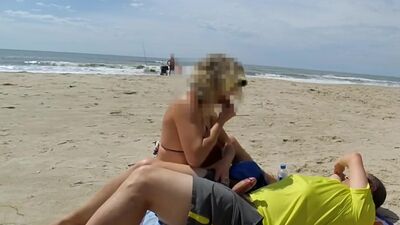 Real amateur public handjob on the beach