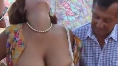 Big titted redhead mature amateur woman having a foursome with three men