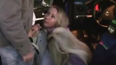 Hot german teen FFM threesome hardcore public sex action in the car parking