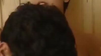 Short haired girl having fun in sauna