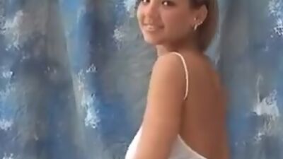 Hot busty teen model bouncing her braless huge titties