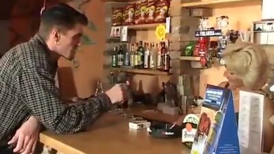 Perfect blonde granny looks for an orgasm at a bar table