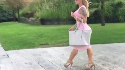 Sexy Calves & Perfect Round Ass In Pink Dress