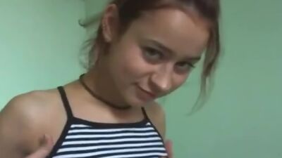 Skinny teen babe masturbates her pussy