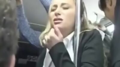 Horny milf touched to multiple orgasm in the bus