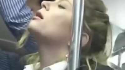 Horny milf touched to multiple orgasm in the bus