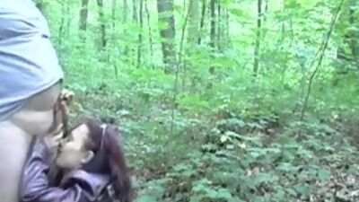 Cheating wife with fat pervert man in the woods