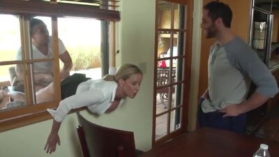 Hot mom Jodi West got stuck in a window and brutally fucked from both sides