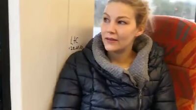 German blondie public dildo fucking on the train