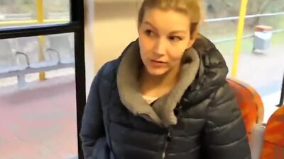 German blondie public dildo fucking on the train