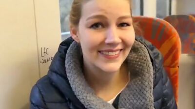 German blondie public dildo fucking on the train