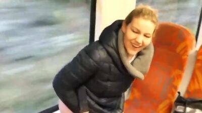 German blondie public dildo fucking on the train