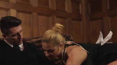 Magnificent busty maid does her boss