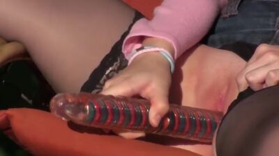 Chubby blonde plays with herself