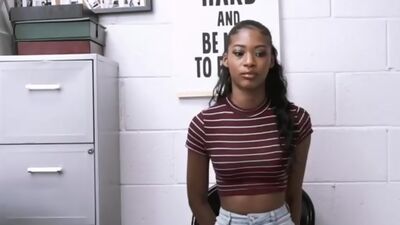Officer riding ebony teen pussy on his desk