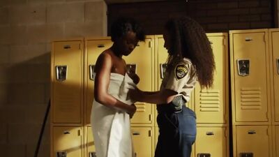 Black lesbian prison guard pussylicking inmate in lockerroom