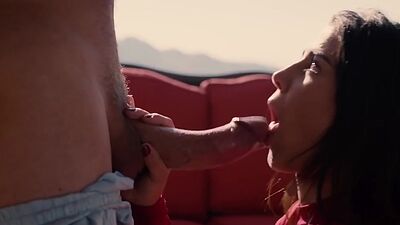 Pretty teen gobbles and rides cock