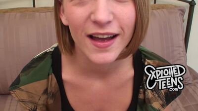 Very cute blonde amateur teen deep throats a big dick