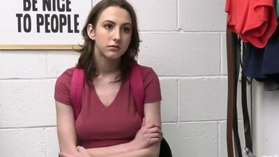 Coed thief with big tits sucking dick at the office