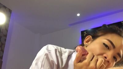 Horny Thai shemale Ploy blowjob and anal sex and she enjoyed big hard dick