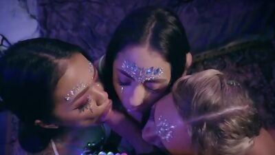 Petite asian babe and 2 teen bffs enjoy a cock and lick cunt