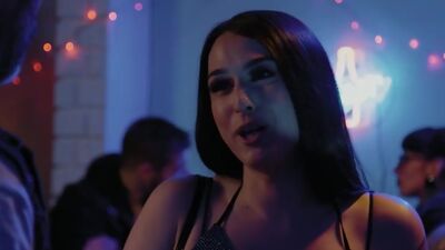 Small cock shemale Khloe Kay sex with a biker boy after they met in a bar