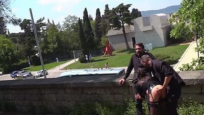 Public european sucking outdoors while in erotic lingerie