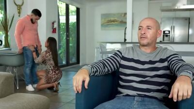 Step Aunt on her knees sucking her step nephews huge cock