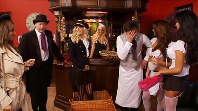 A group of stunning sluts get some fuck orgy action in cafe p1