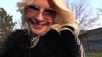 Pickedup busty blonde gets bentover before riding stiff rod