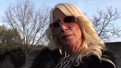 Pickedup busty blonde gets bentover before riding stiff rod