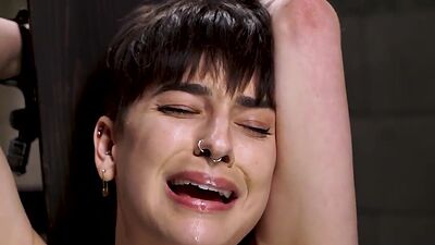 Naked hairy slave shackled and toyed