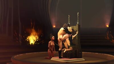 A sexy young blonde gets fucked hard by a fire demon in the dungeon