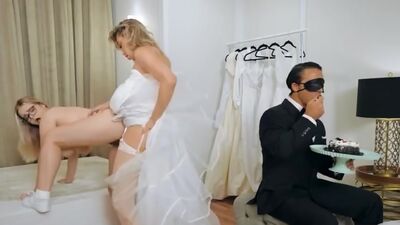 Small tits trans bride Emma Rose fucks her busty seamstress