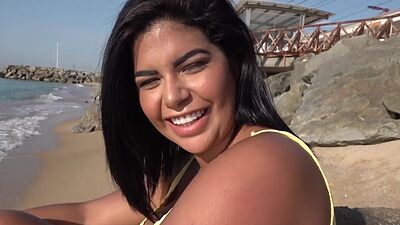 Curvy Latina gets pulled for outdoor sex in POV action