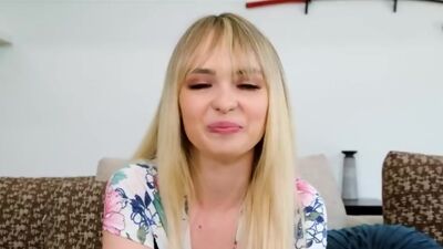 Cute Lilly gags on big dick on casting