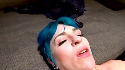 British whore eats two dicks in threesome