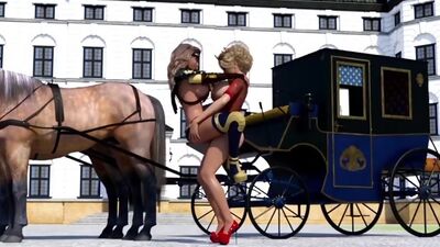 Huge boobs futa queen fucking her maid and her loyal guard in a 3d animatio