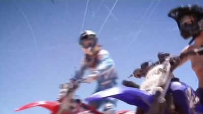 Big boobed badass nude babes trying motocross in the desert