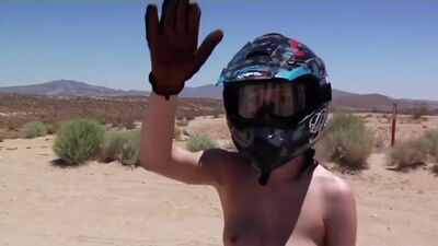 Big boobed badass nude babes trying motocross in the desert
