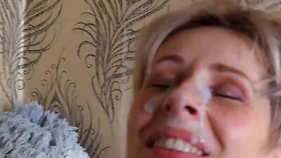 Beautiful skinny MILF face fucked doggystyle and facialized