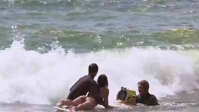 Hot badass blondie with big boobs and her GFs love naked surfing