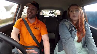 Curvy ginger brit cock rides driving instructor