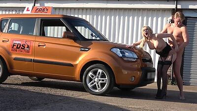 Busty british wife fucks hubby on drivings school car